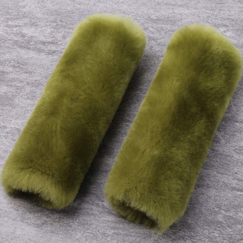 OGLAND 2 Pack Fluffy Car Seat Belt Cover Pad, Fuzzy Sheepskin Auto Should Seatbelt Pads for Women Adults Baby Kids Pet Neck Protector(Pea Green) - Image 1